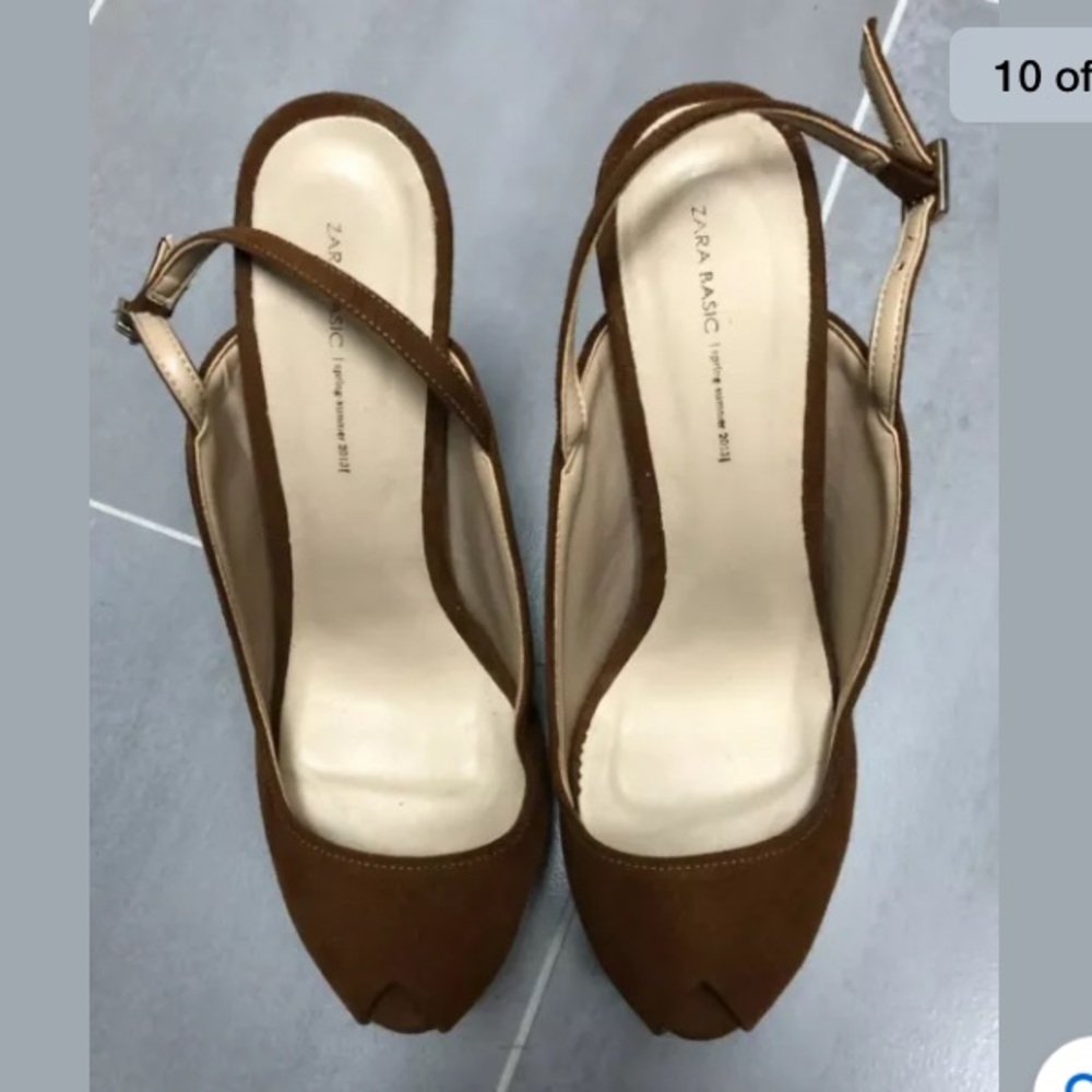 Zara Basic Platform Sling Back Heels Cognac 39/9 - image 8